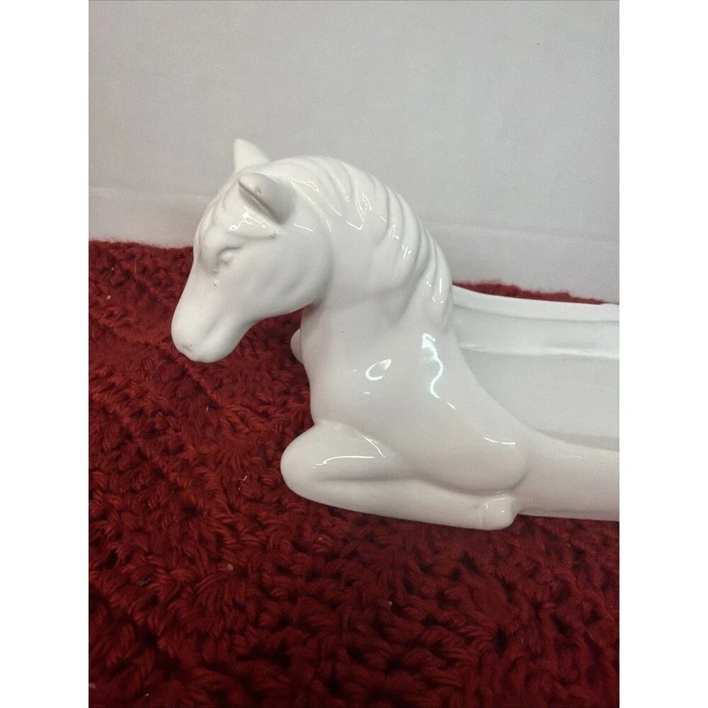 White Ceramic Horse Trinket Dish Jewelry Holder Ring Catchall Decor